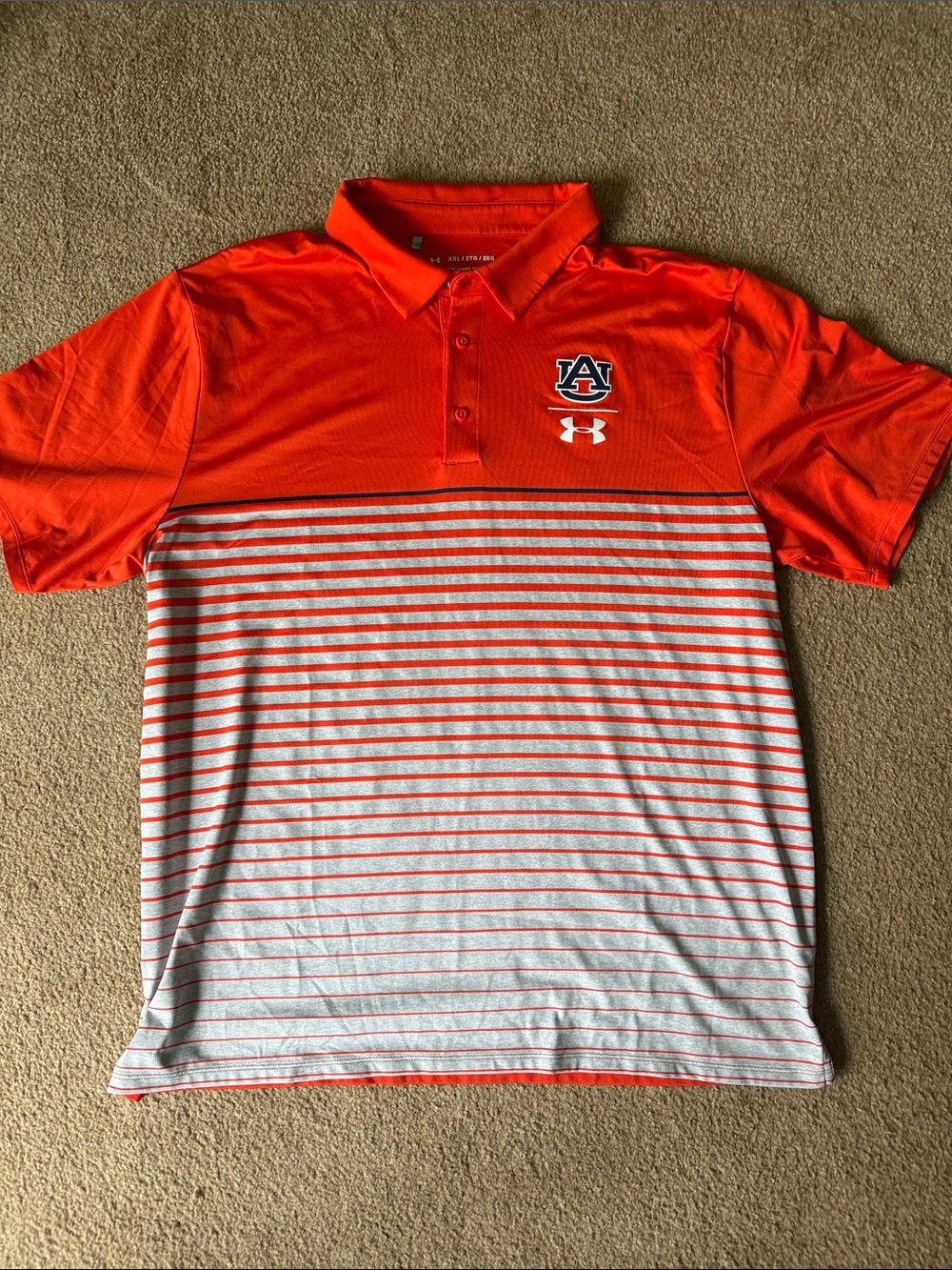 Under Armour Orange & White Auburn Polo with Striped Lower Panel